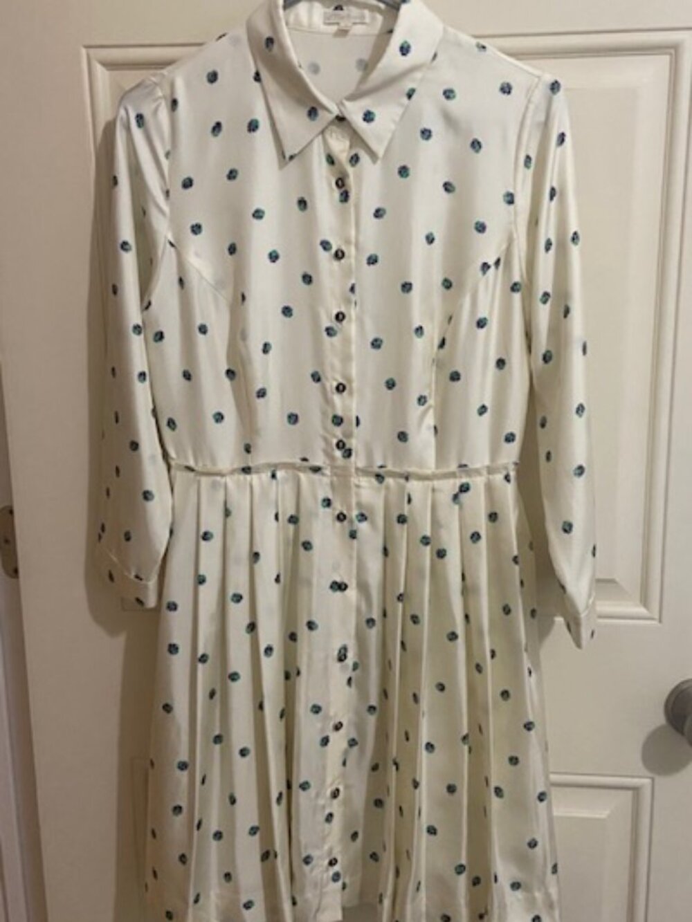 Shoshanna Dress, Ivory Cream Dress w/Green and Navy Accents, Size 6, 100% Silk